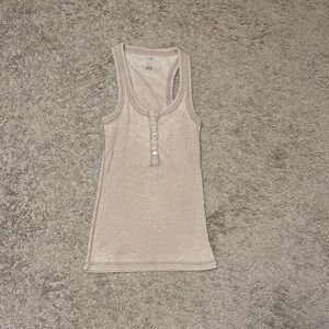 Aerie Light Beige Tank Top with Button Detail